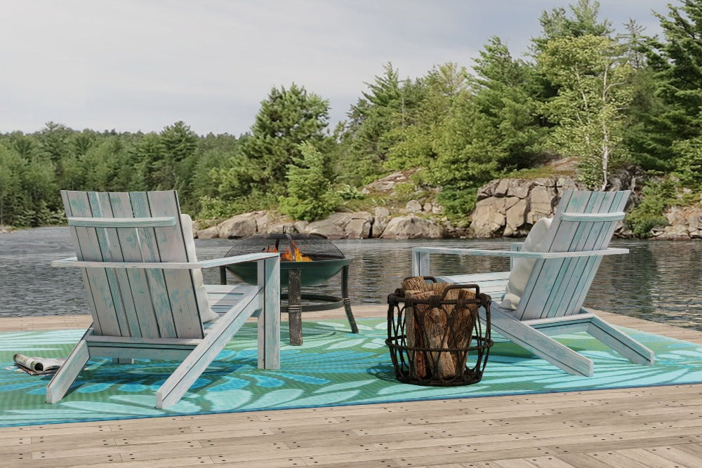 Daisy Aqua &amp; Green Reversible Outdoor Mat