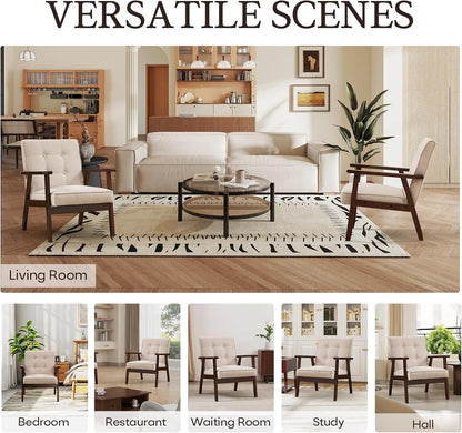 Mid-Century Fabric Upholstered Armchairs - Set Of Two