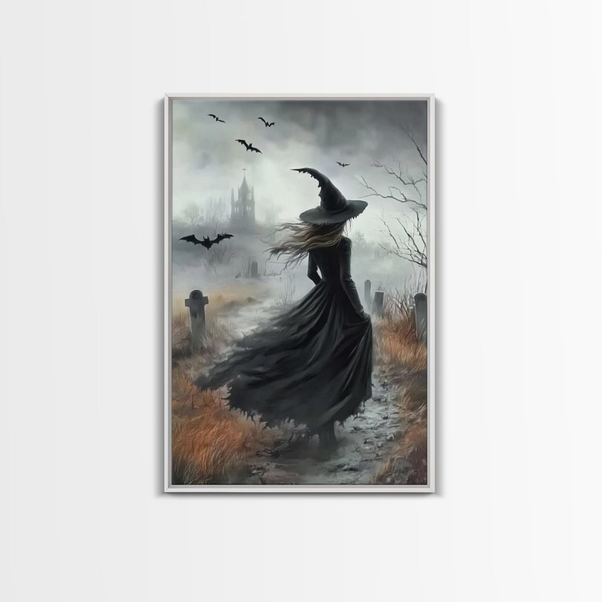 Gothic Witch in a Grave Yard Framed Canvas Print