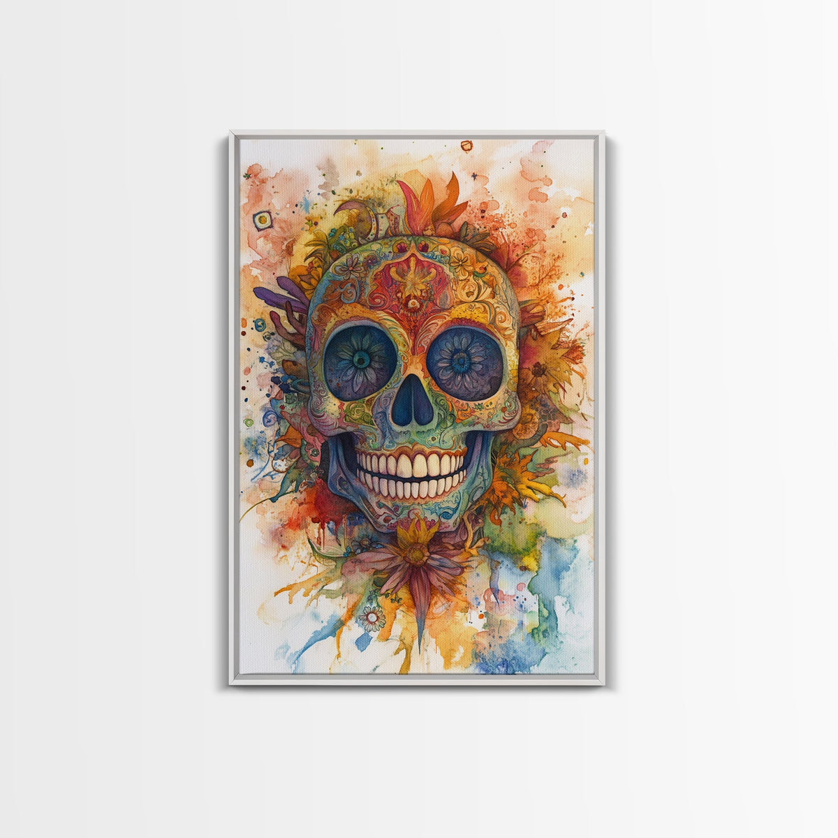 Sugar Skull Painting - Day of The Dead Framed Canvas