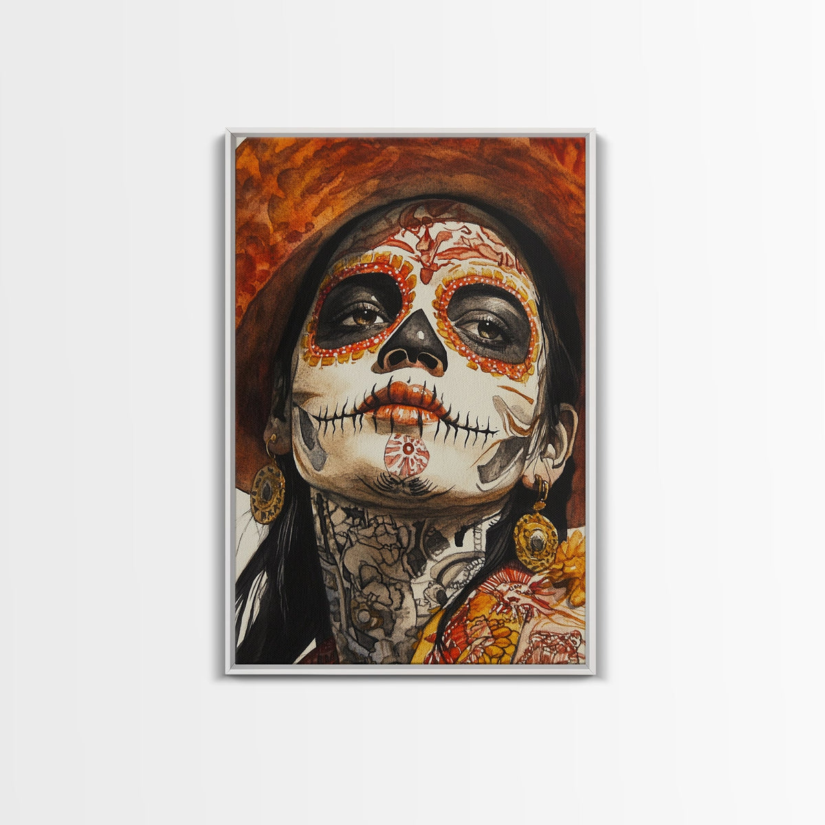 Day Of The Dead Portrait Framed Canvas Print