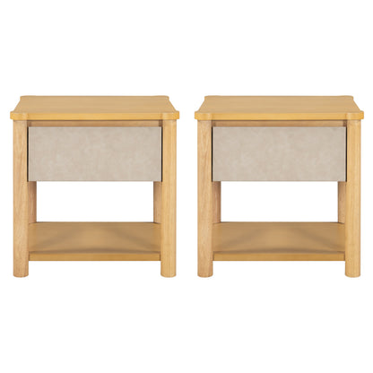 Modern Queen Bed Frame Set with 2 Nightstands - Beige Wood