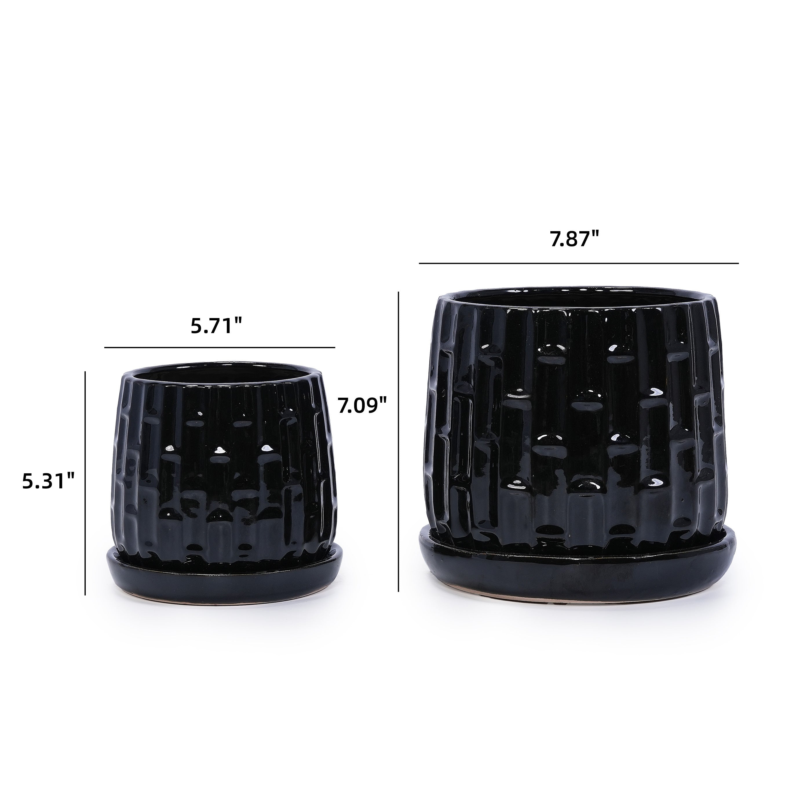 Set of 2 Patterned Ceramic Flowerpots - Black