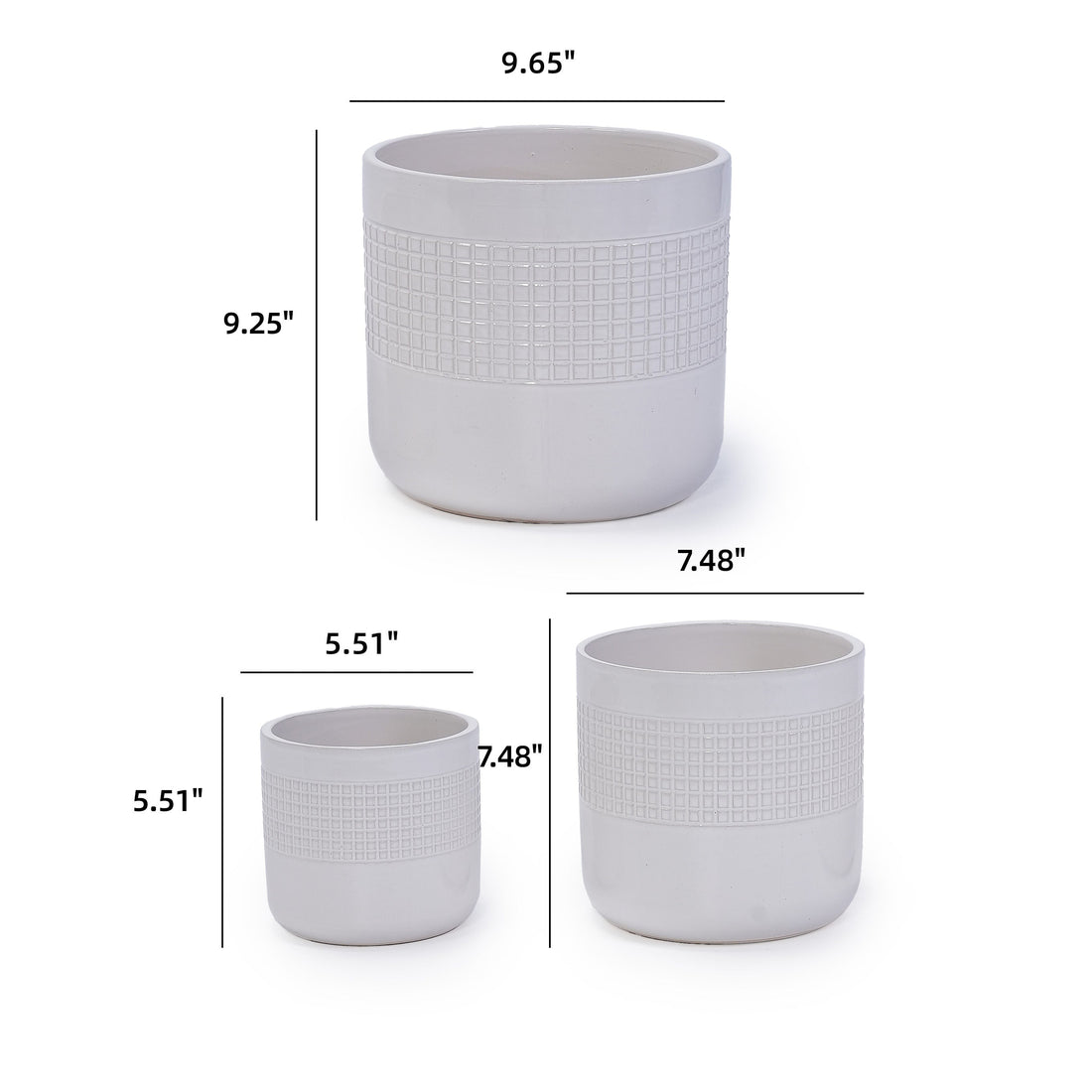 Set of 3 Grid Ceramic Flowerpots - Antique White
