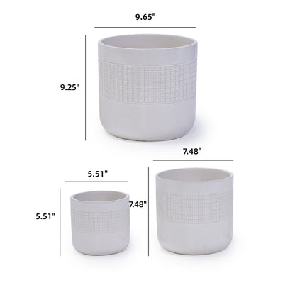 Set of 3 Grid Ceramic Flowerpots - Antique White