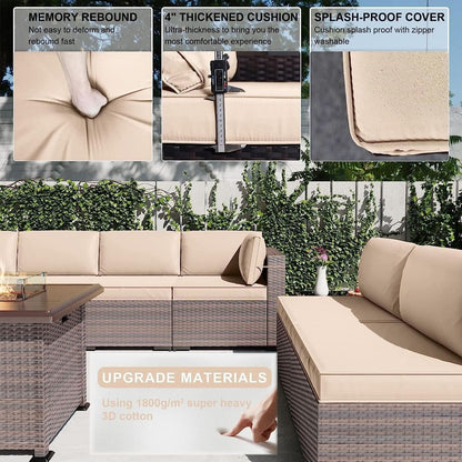 13 Piece Outdoor Patio Furniture Set with Fire Pit - Sand