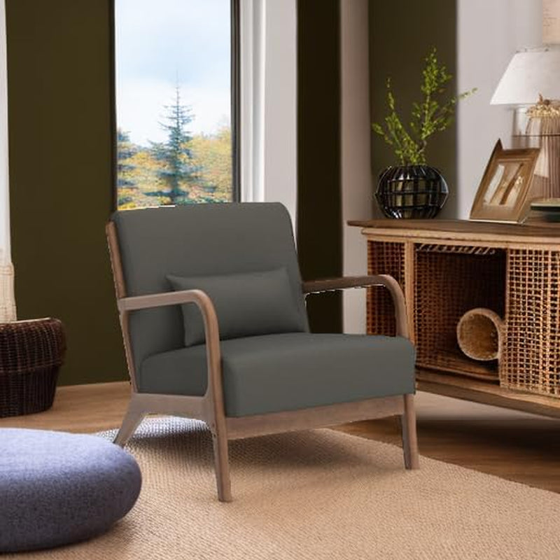 Olive Gray Upholstered Mid Century Modern Accent Armchair