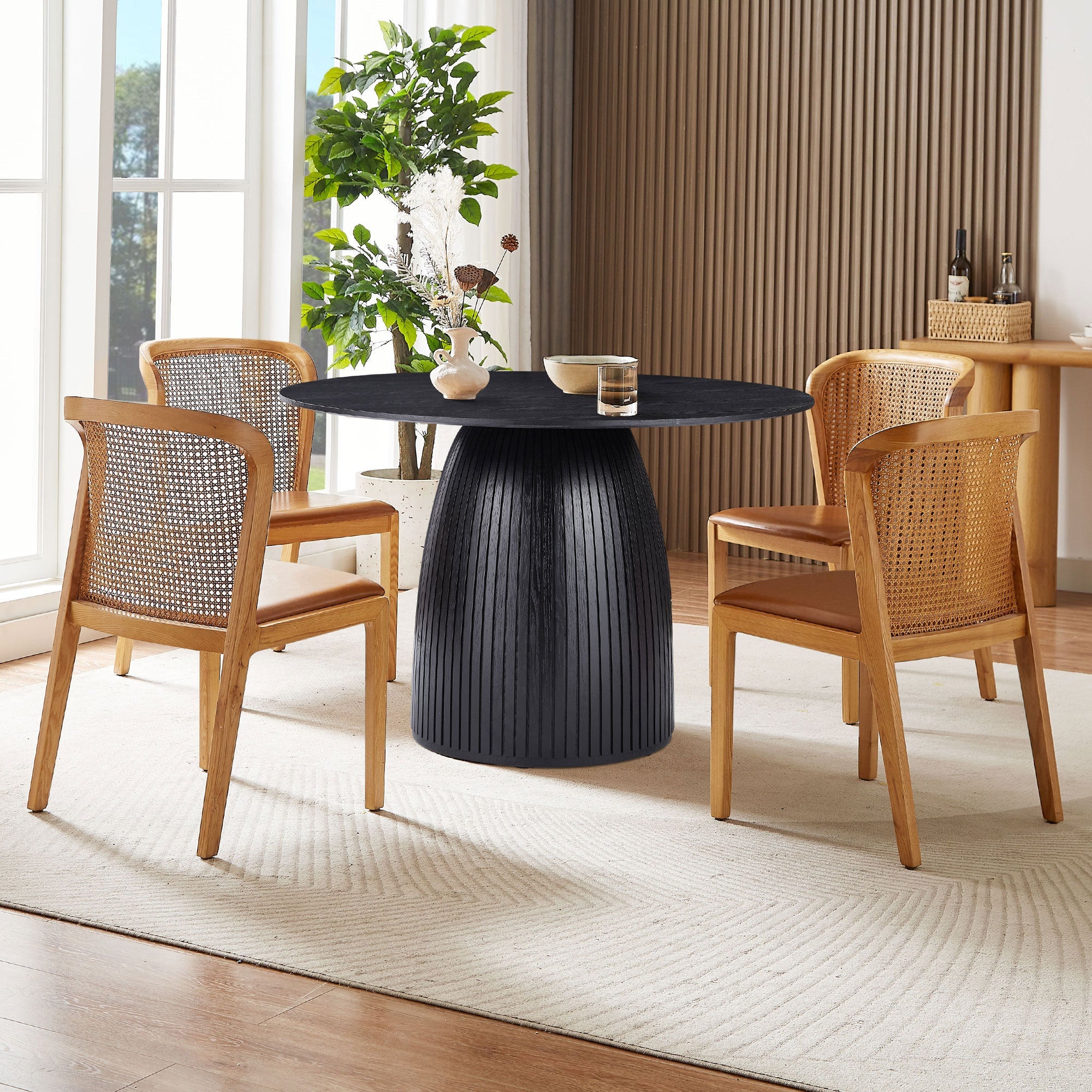 Sleek Round Dining Table in Black Finish