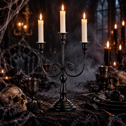 3-Arm Black Metal Halloween Candelabra