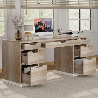 54 Inch Computer Desk With Storage Drawers - White Walnut