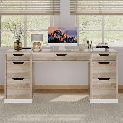 54 Inch Computer Desk With Storage Drawers - White Walnut
