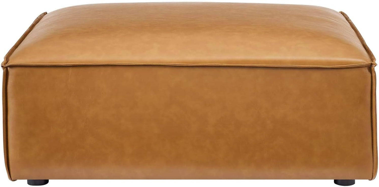 Tan Vegan Leather Contemporary Sectional Sofa Ottoman