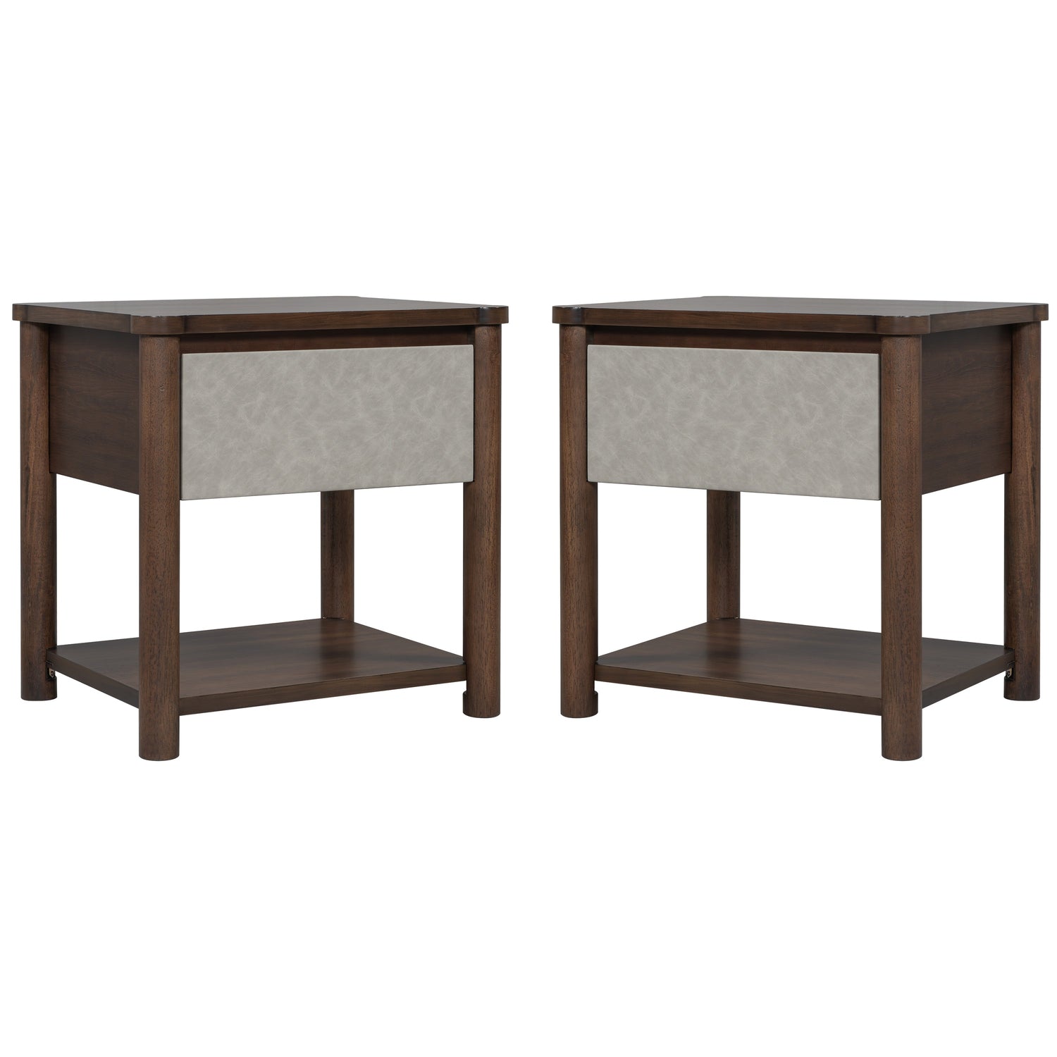 Modern Queen Bed Frame Set with 2 Nightstands - Gray/Walnut