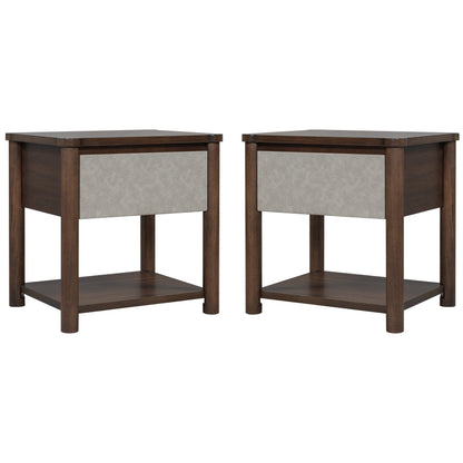 Modern King Bed Frame Set with 2 Nightstands - Gray/Walnut