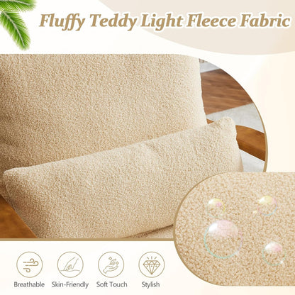 Teddy Velvet Upholstered Armchair With Pillow in Light Khaki