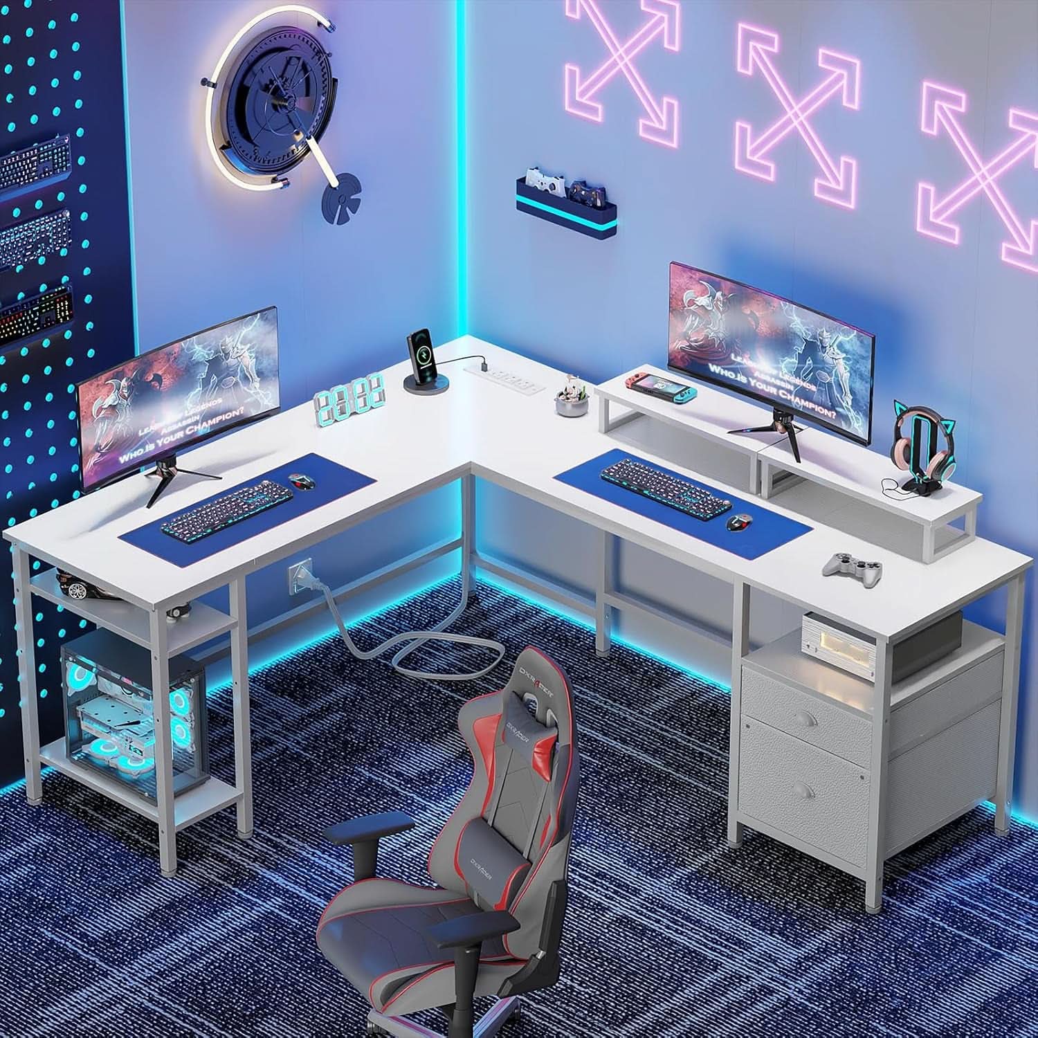 White 59" Corner Workstation with Power Outlets