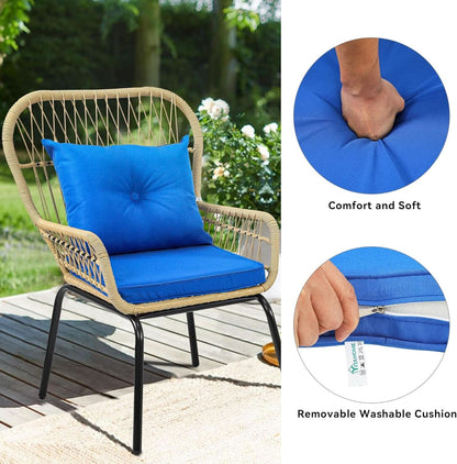 3 Piece Outdoor Wicker Patio Bistro Set - Blue