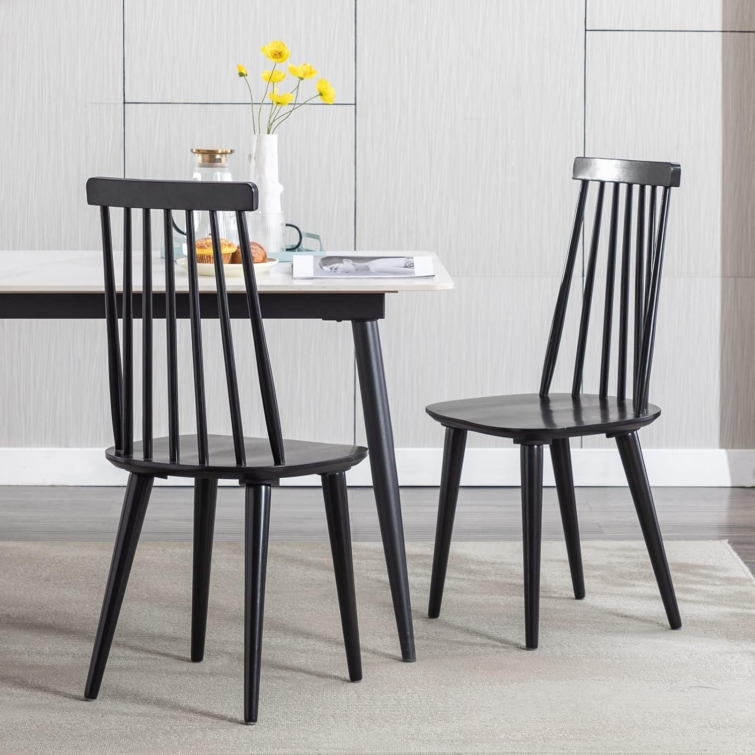 Walnut Hardwood Spindle Back Dining Chairs - 4 pc Set