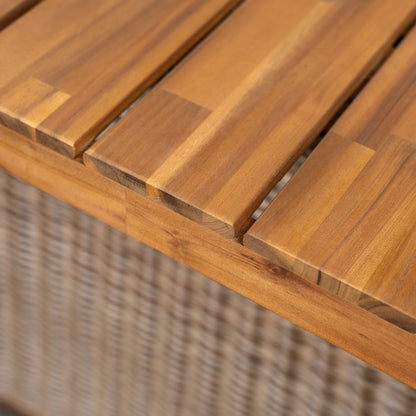 Outdoor Acacia Wood Dining Table - Teak + Light Brown Wicker