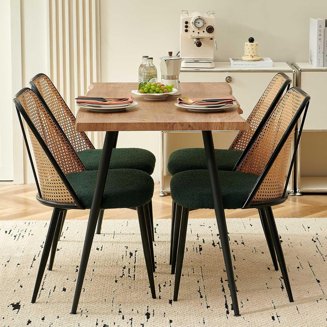 Walnut Finish Raw Edge 47" Dining Set - Green