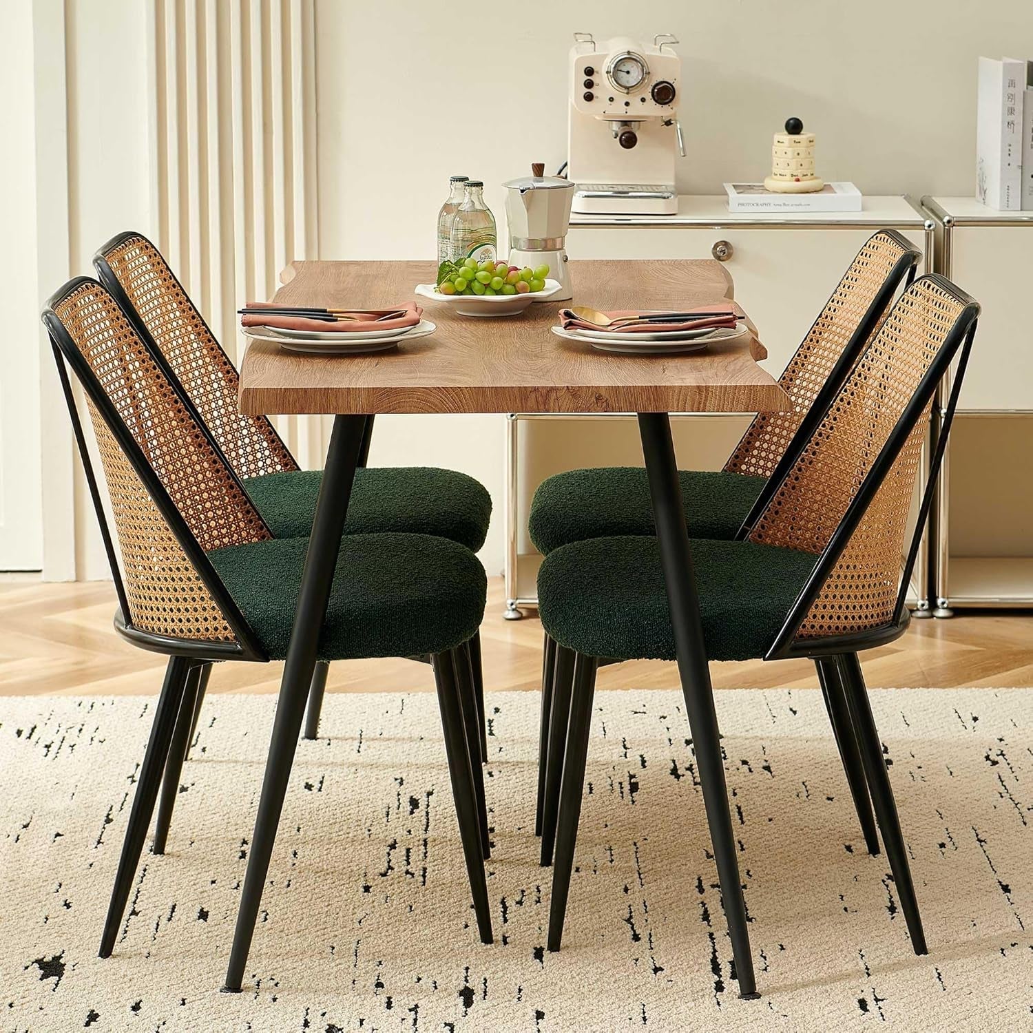 Walnut Finish Raw Edge 47" Dining Set - Green