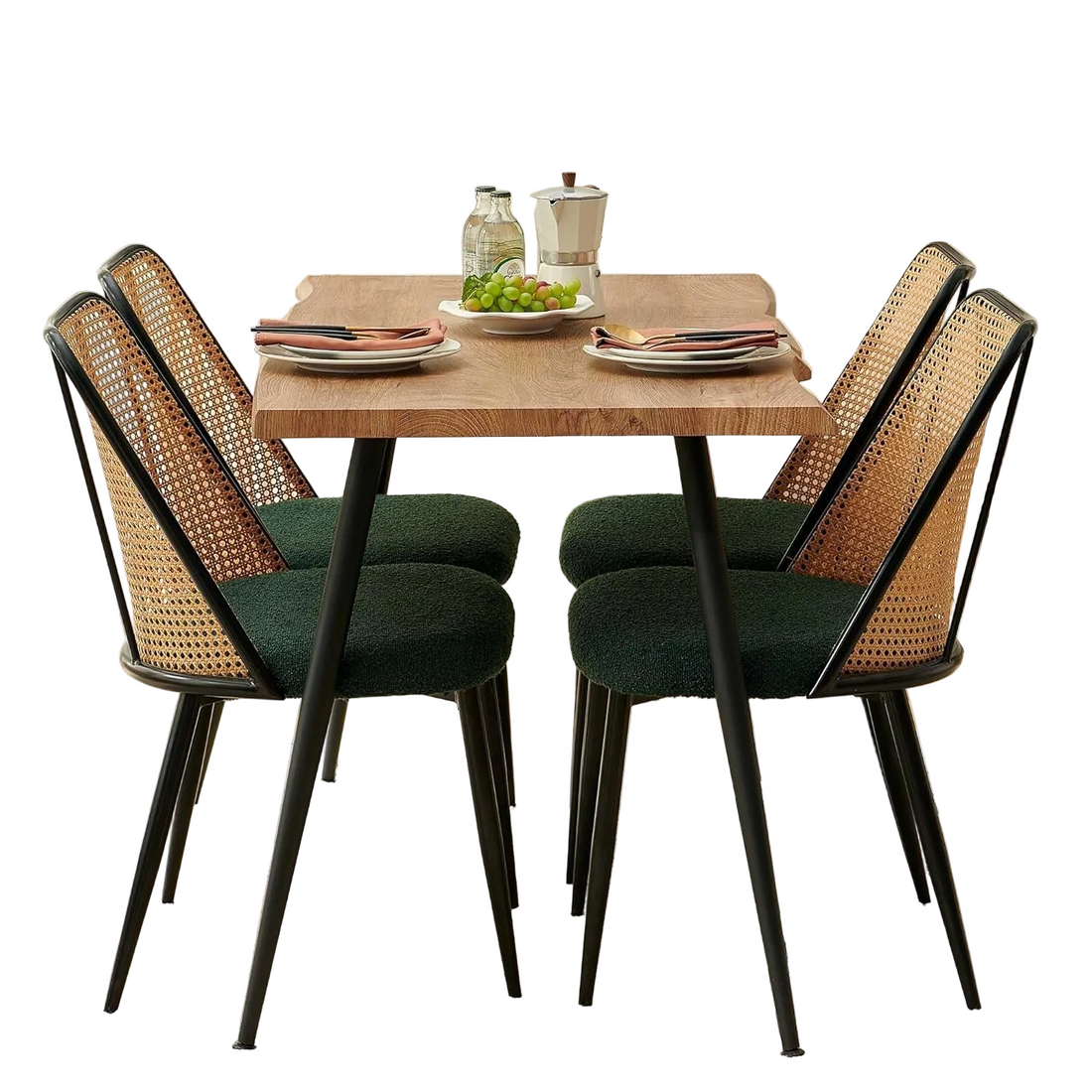Walnut Finish Raw Edge 47" Dining Set - Green