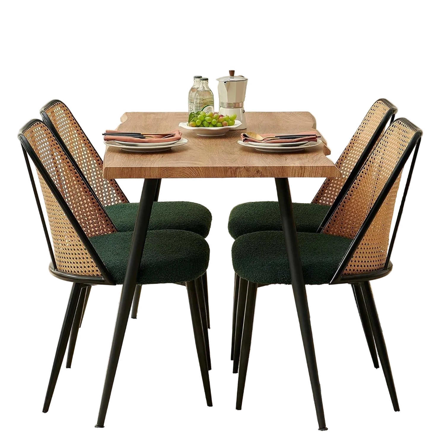 Walnut Finish Raw Edge 47" Dining Set - Green