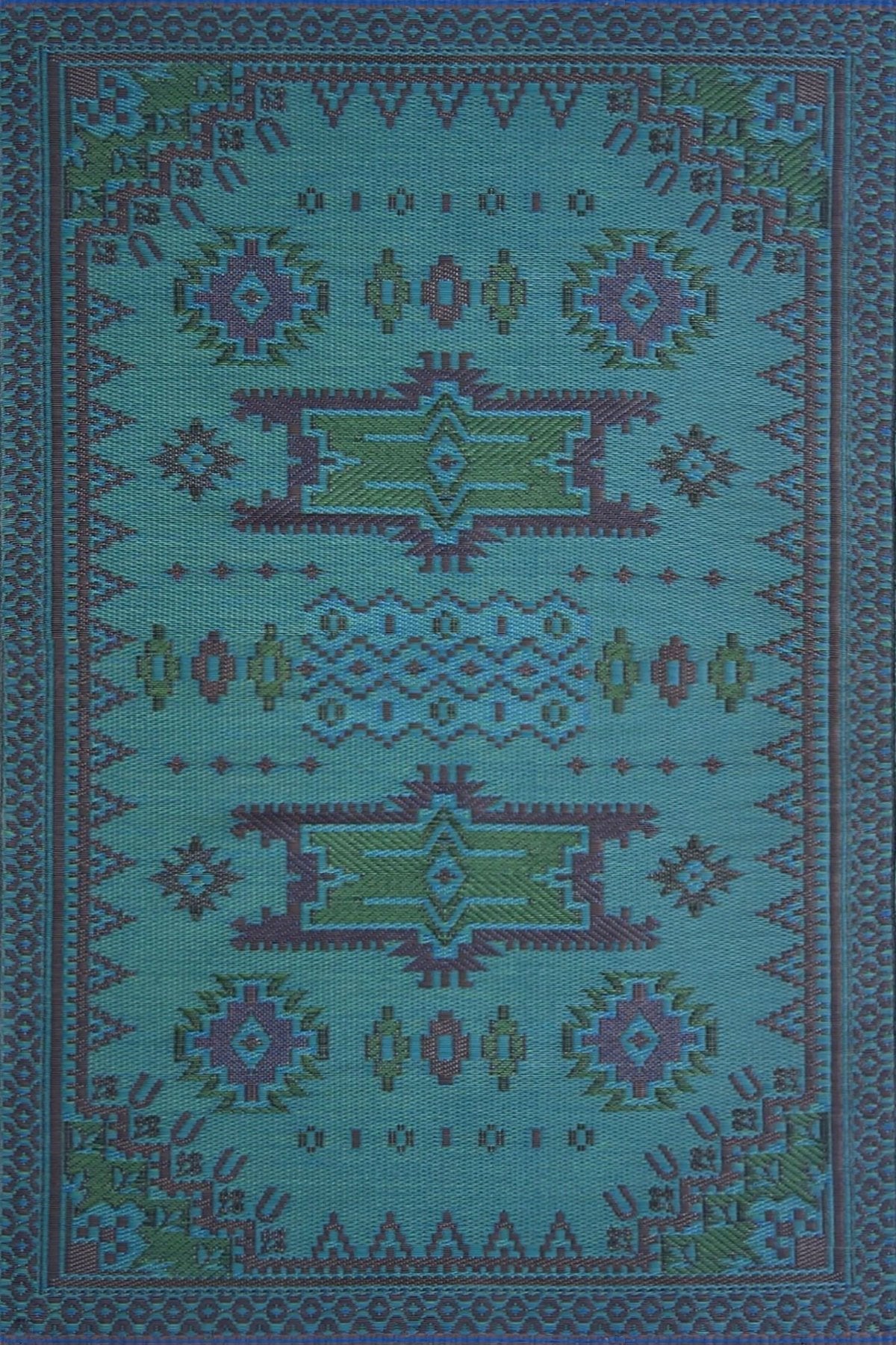 Apache Black &amp; Aqua Reversible Outdoor Mat