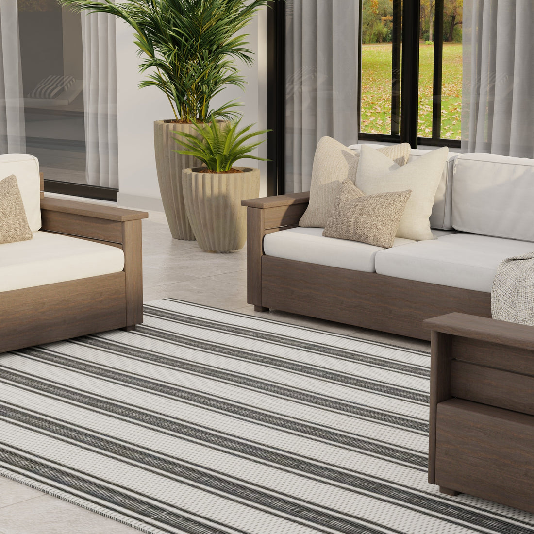 Vertical Stripe Black &amp; Grey Outdoor Mat