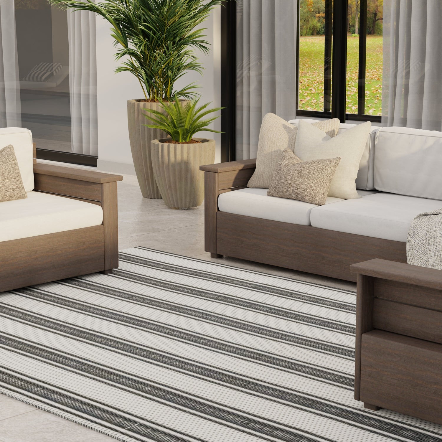 Vertical Stripe Black &amp; Grey Outdoor Mat