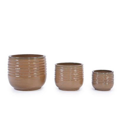 Set of 3 Ceramic Flowerpots - Antique Bronze