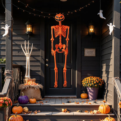 5.2 FT Life-Size Poseable Halloween Skeleton - Orange