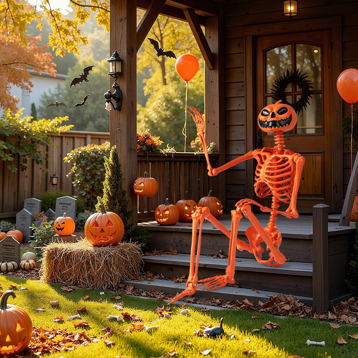 5.2 FT Life-Size Poseable Halloween Skeleton - Orange