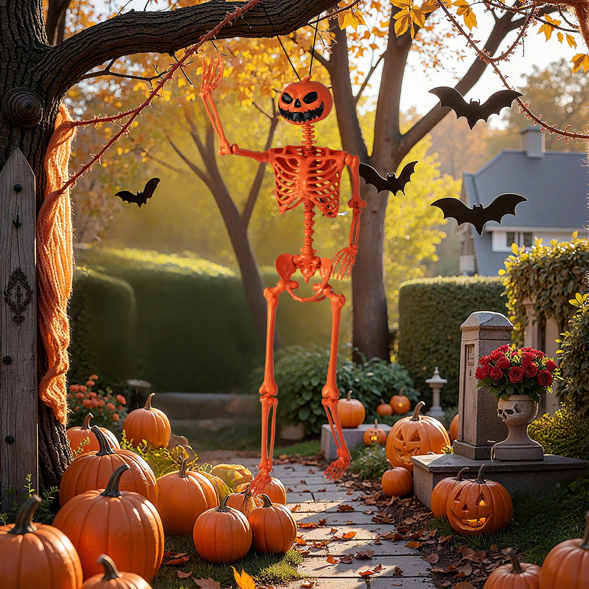 5.2 FT Life-Size Poseable Halloween Skeleton - Orange