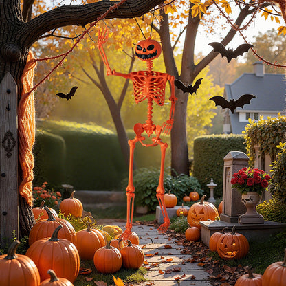 5.2 FT Life-Size Poseable Halloween Skeleton - Orange