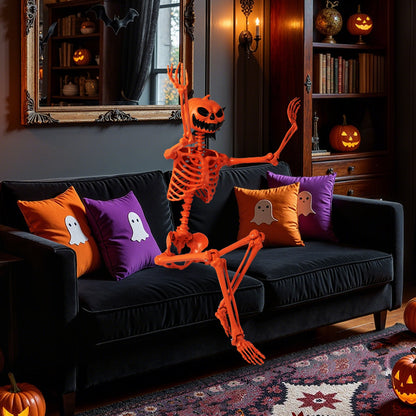 5.2 FT Life-Size Poseable Halloween Skeleton - Orange