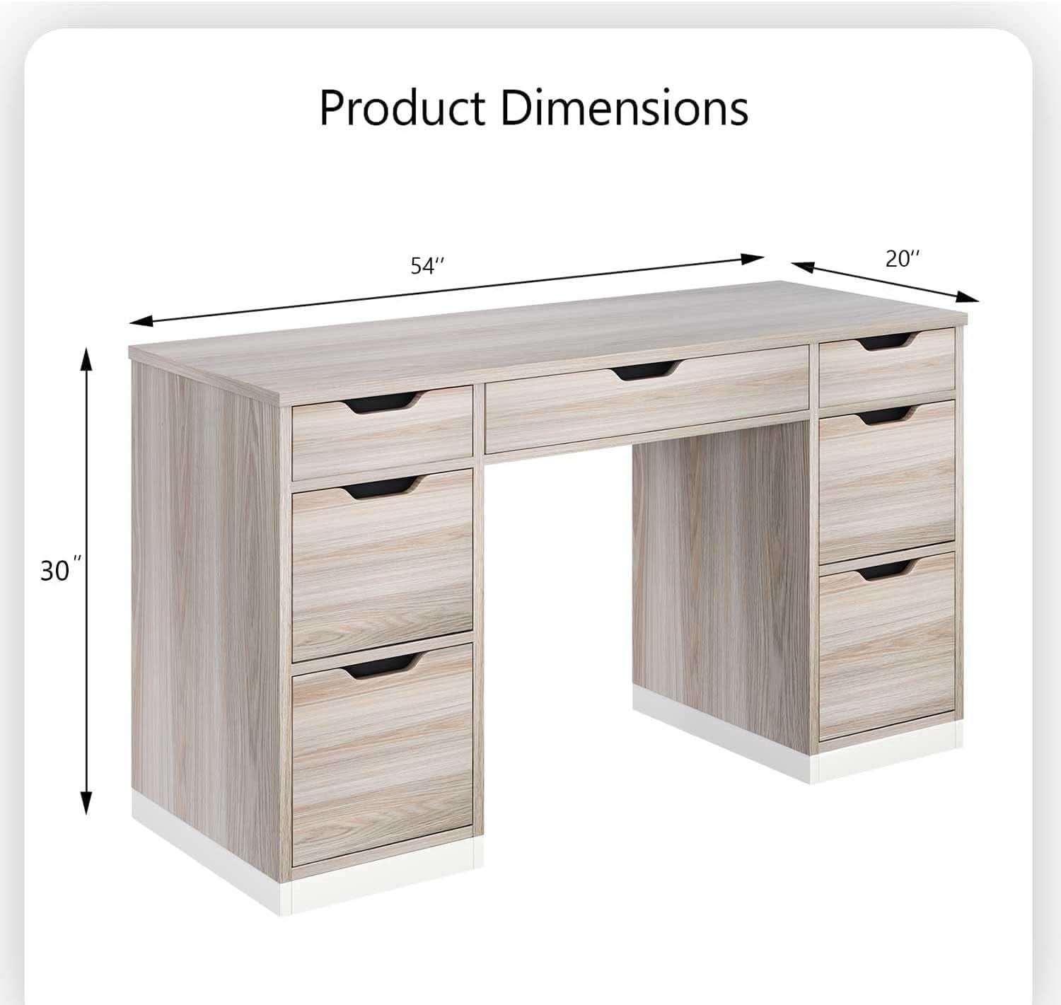 54 Inch Computer Desk With Storage Drawers - White Walnut