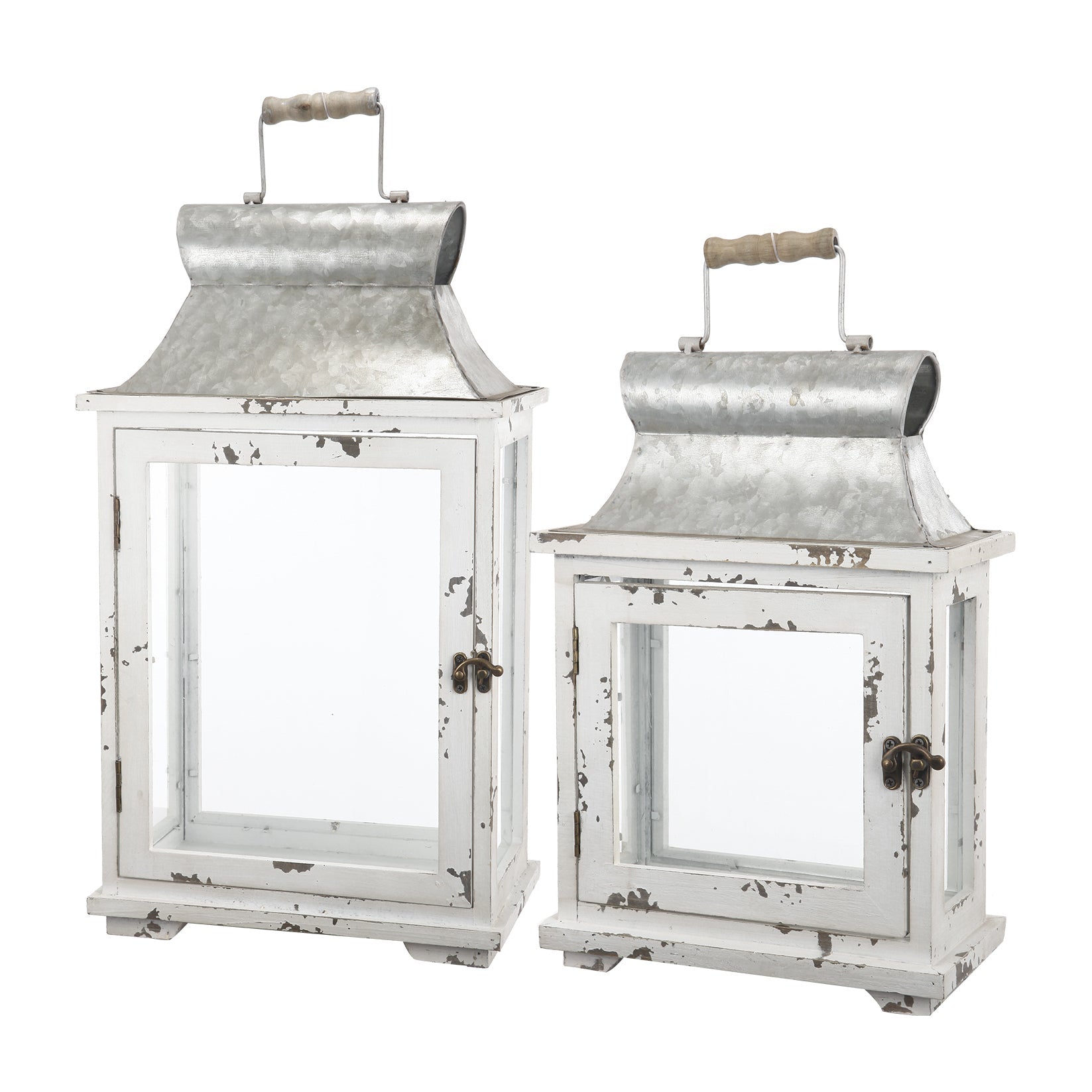 Rustic Wooden Hurricane Lanterns - Set of 2
