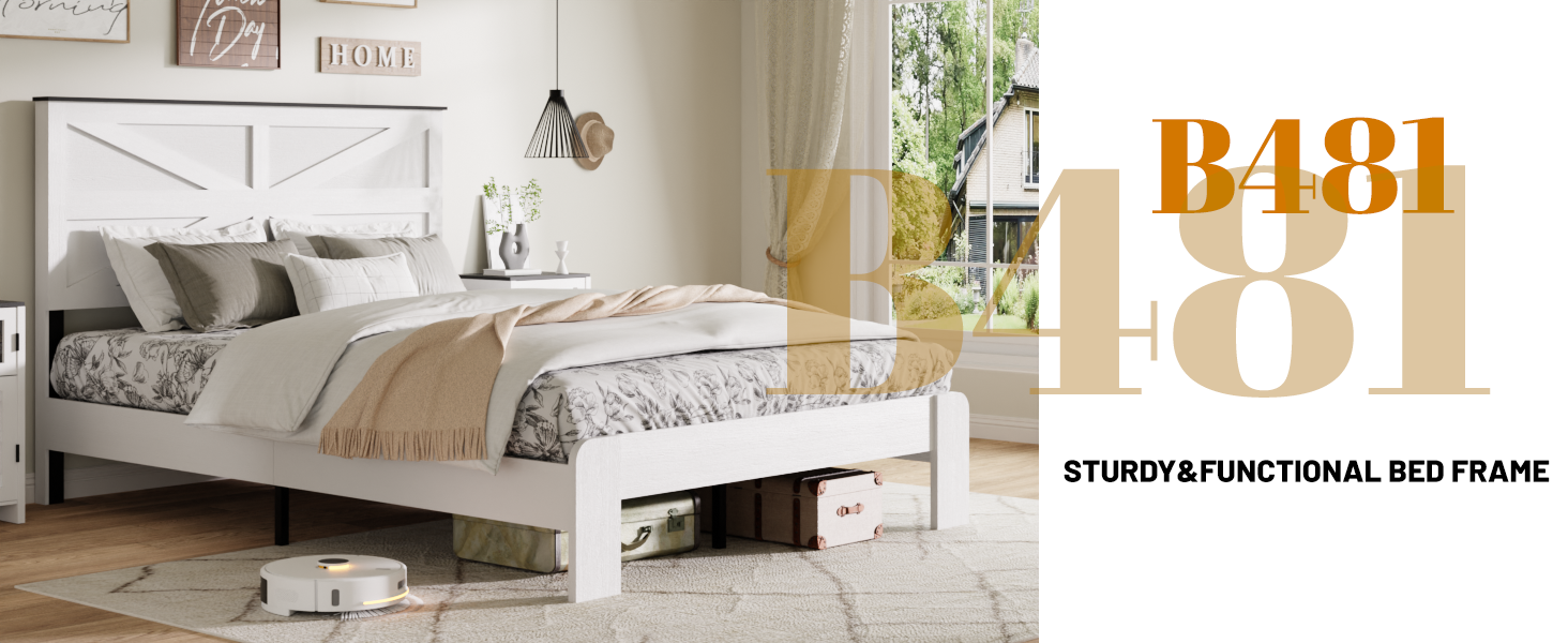 Wood Platform Bed Frame in White - King