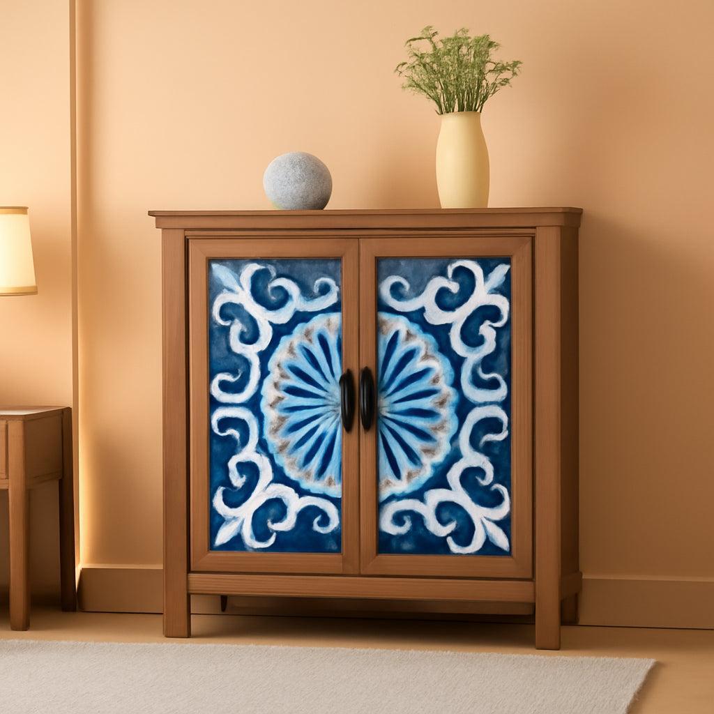 Blue Porcelain Front Accent Storage Cabinet With 2 Doors