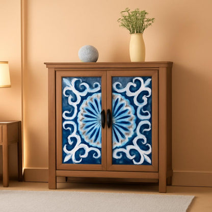 Blue Porcelain Front Accent Storage Cabinet With 2 Doors