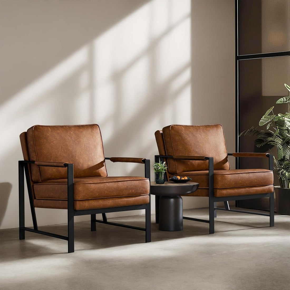 PU Leather Armchair Set in Chestnut