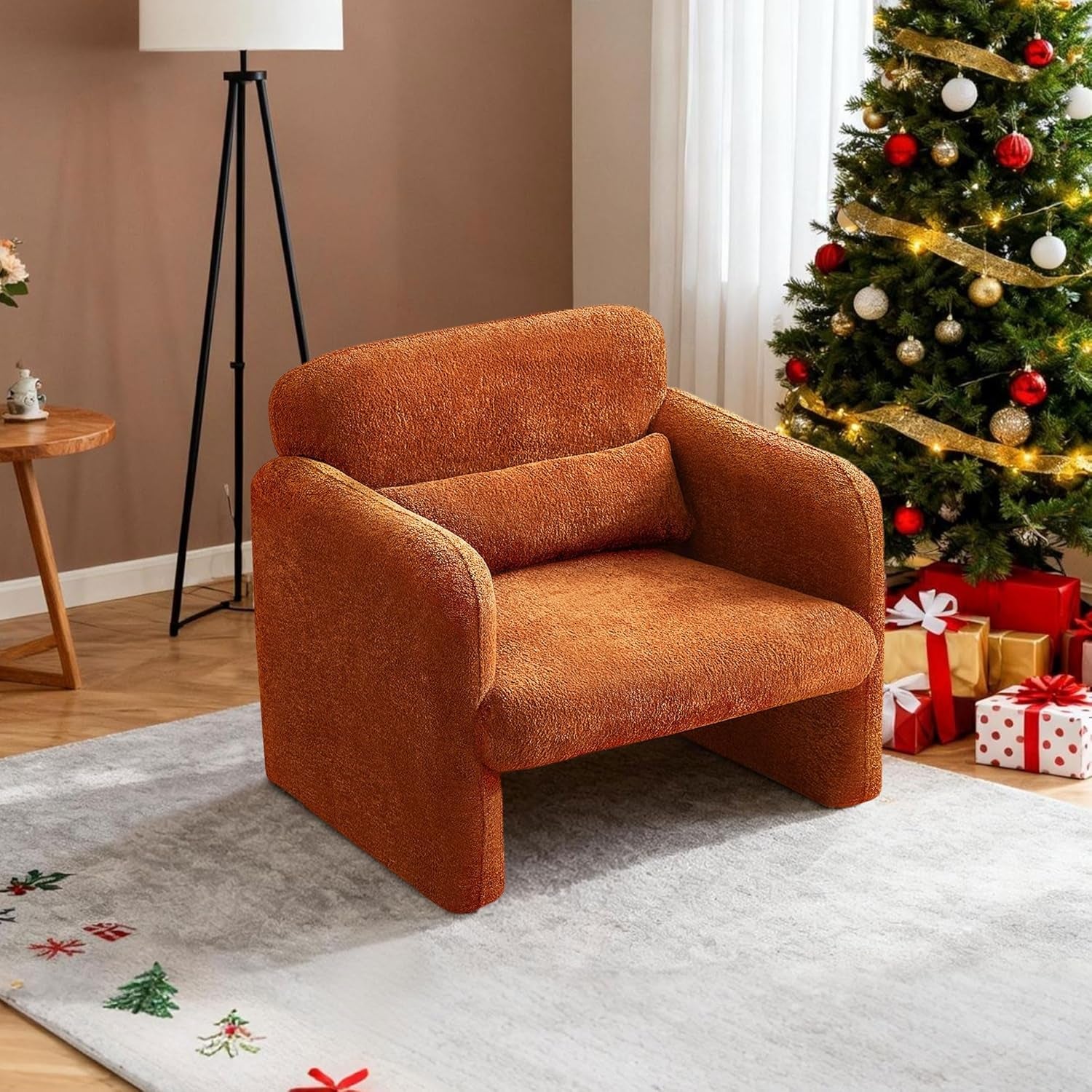 Modern Sherpa Upholstered Armchair in Burnt Orange