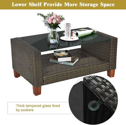 4 Piece Rattan Patio Conversation Set - Beige