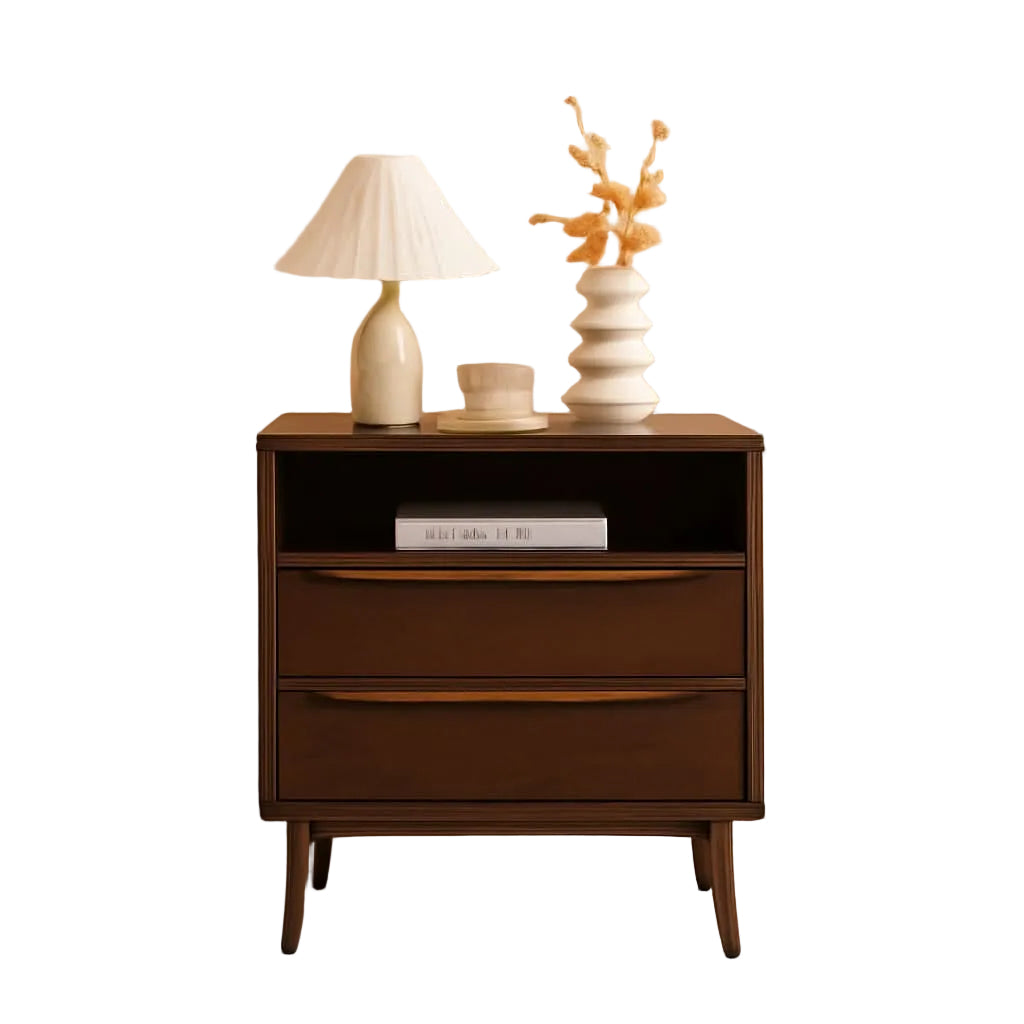 Mid Century Modern Nightstand with Charging Station in Walnut
