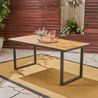 Outdoor Dining Table with Iron Legs and Teak Table Top