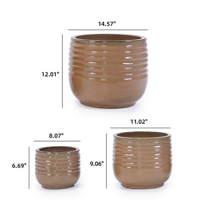 Set of 3 Ceramic Flowerpots - Antique Bronze