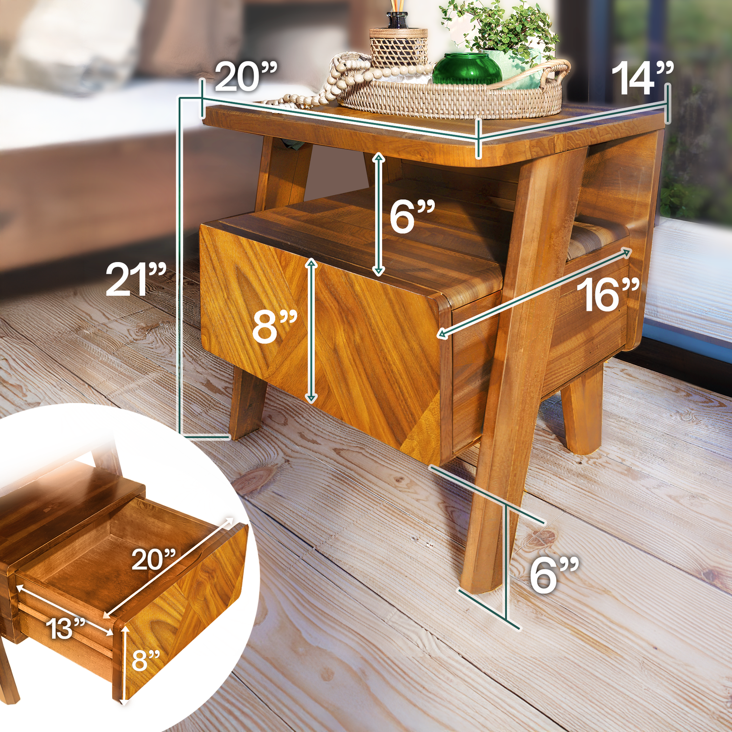 Rorns Rum Nightstand with Drawer - 2 Colors
