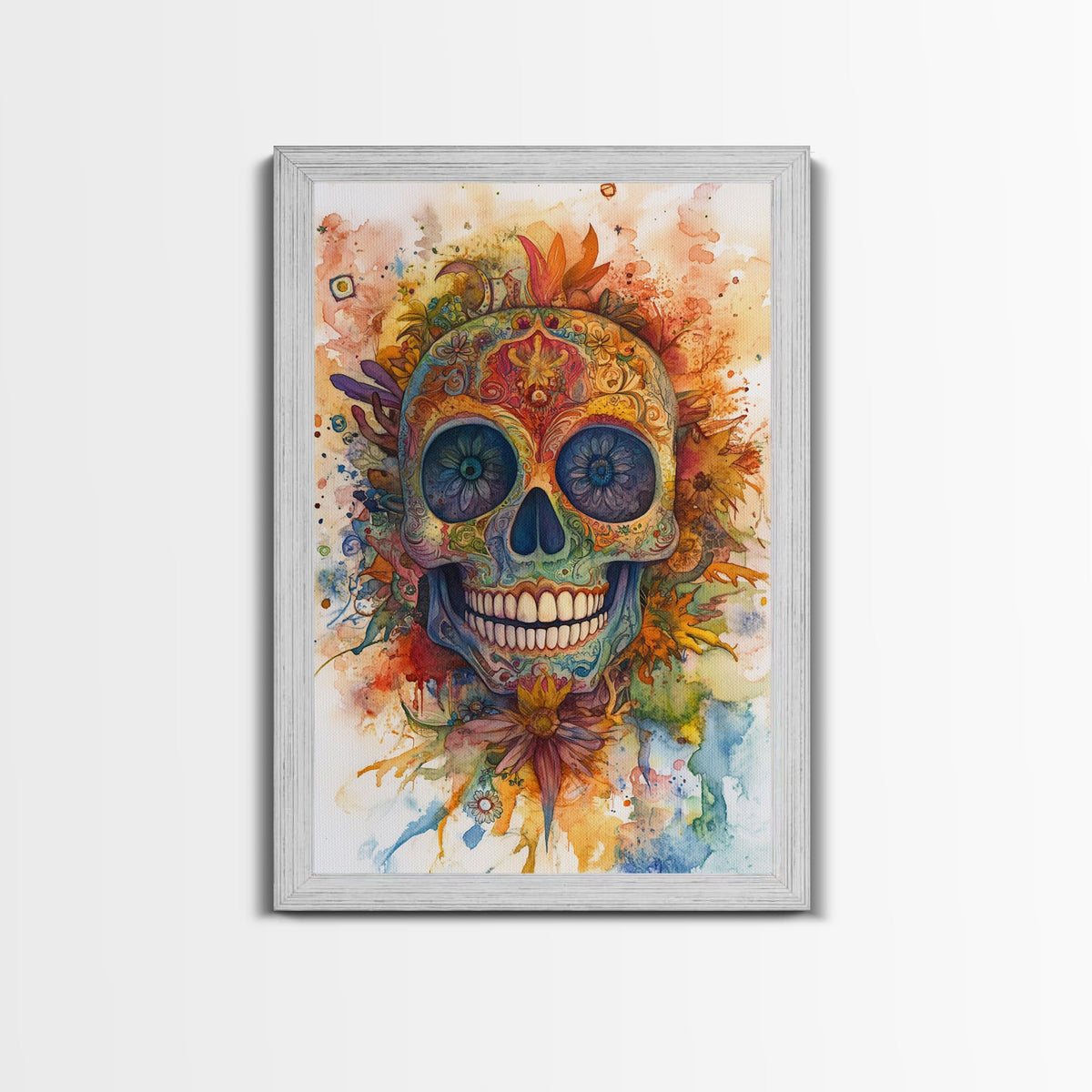 Sugar Skull Painting - Day of The Dead Framed Canvas
