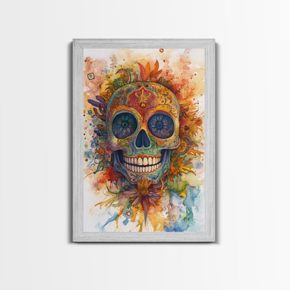 Sugar Skull Painting - Day of The Dead Framed Canvas